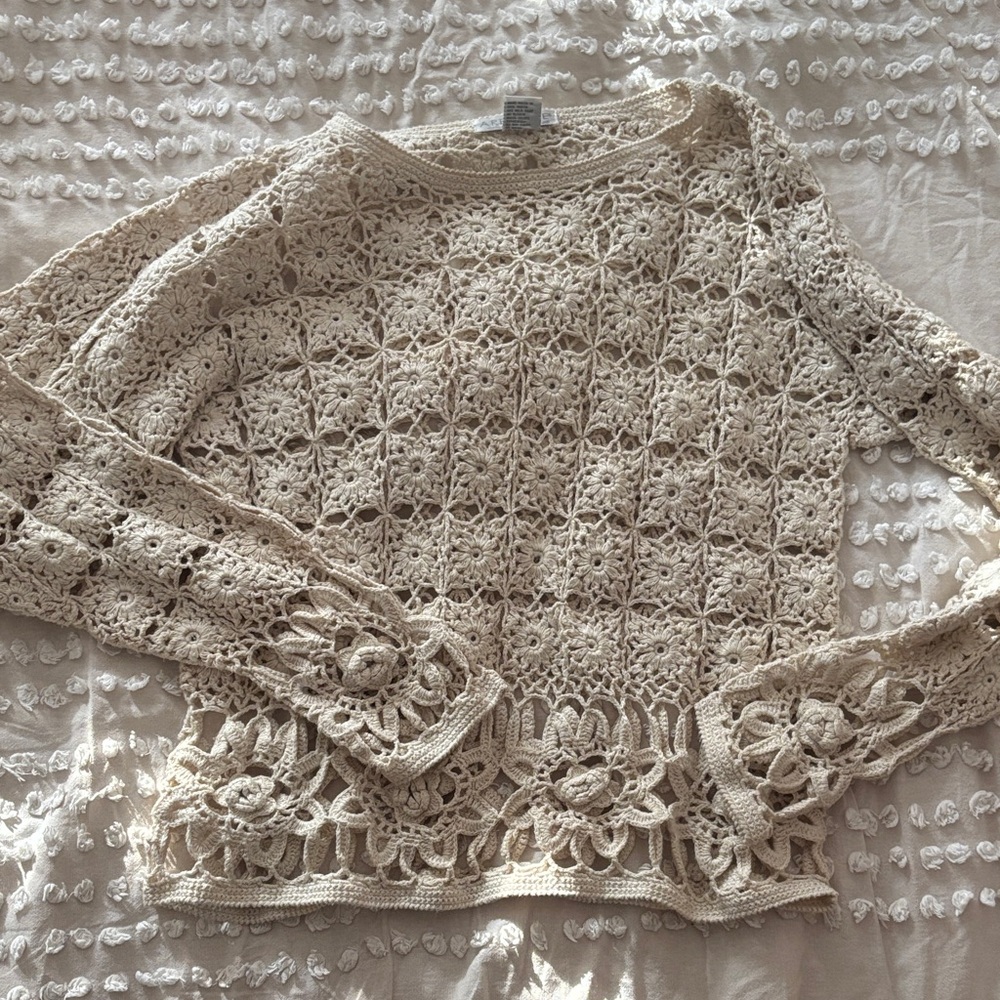 Elegant Cream Crochet Sweater
